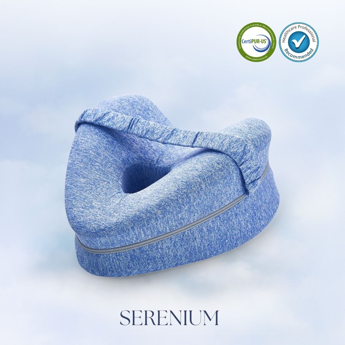 Knee pillow positioned between the legs